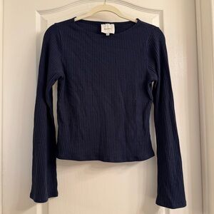 Reformation Navy Ribbed Long-Sleeve Tee